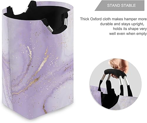 Miniatura 3 de Cesta de lavandería con asa de mármol morado ondulado, cesta plegable para ropa sucia, organizador de lavandería grande, 22.7 x 12.6 x 11 pulgadas