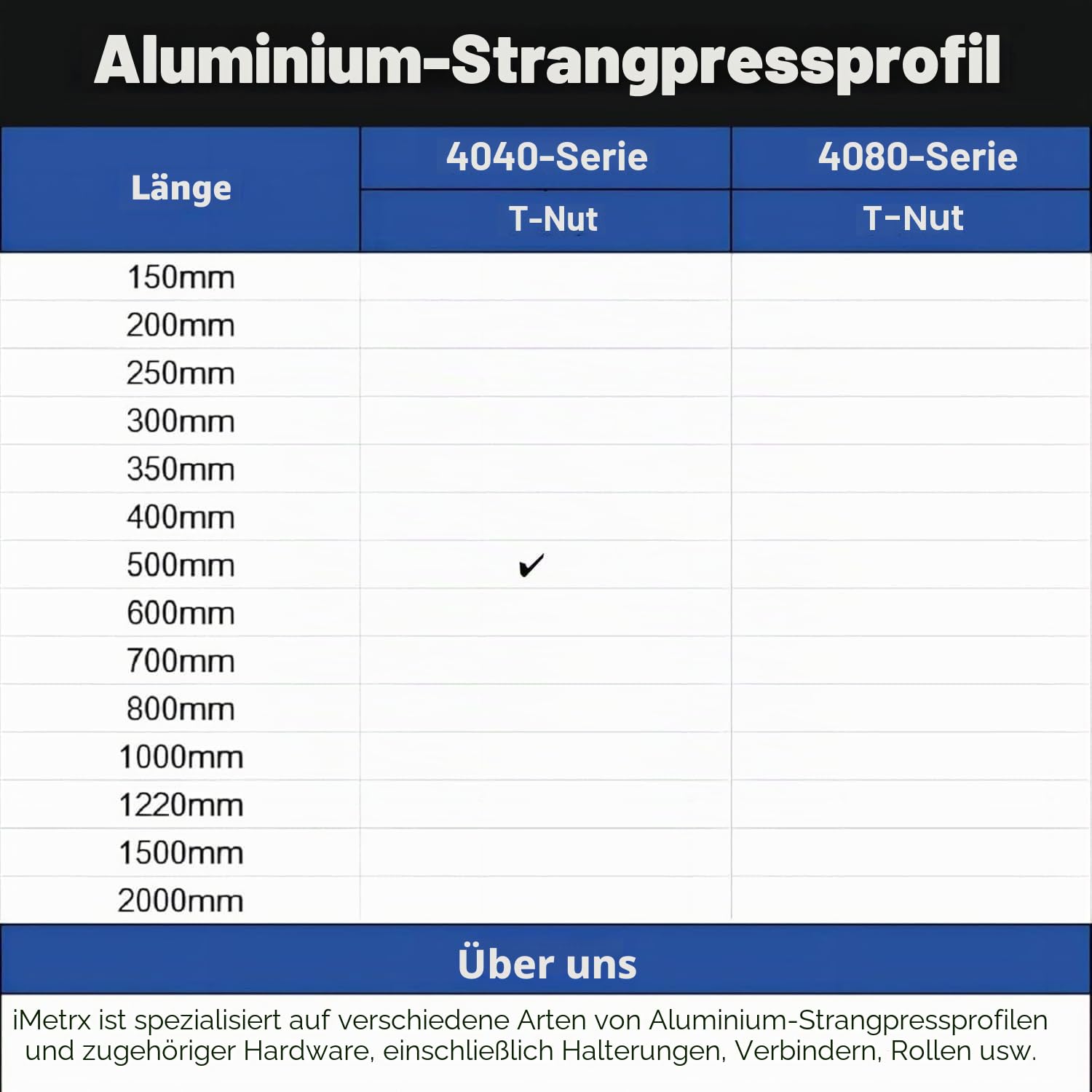 4040 T-Nut-Aluminium-Extrusion, 500 mm, schwarz, extrudiertes Aluminiumprofil, 40 x 40, T-Schlitz-Rahmen, europäischer Standard, eloxierte Linearschiene für 3D-Drucker, Zubehörteile
