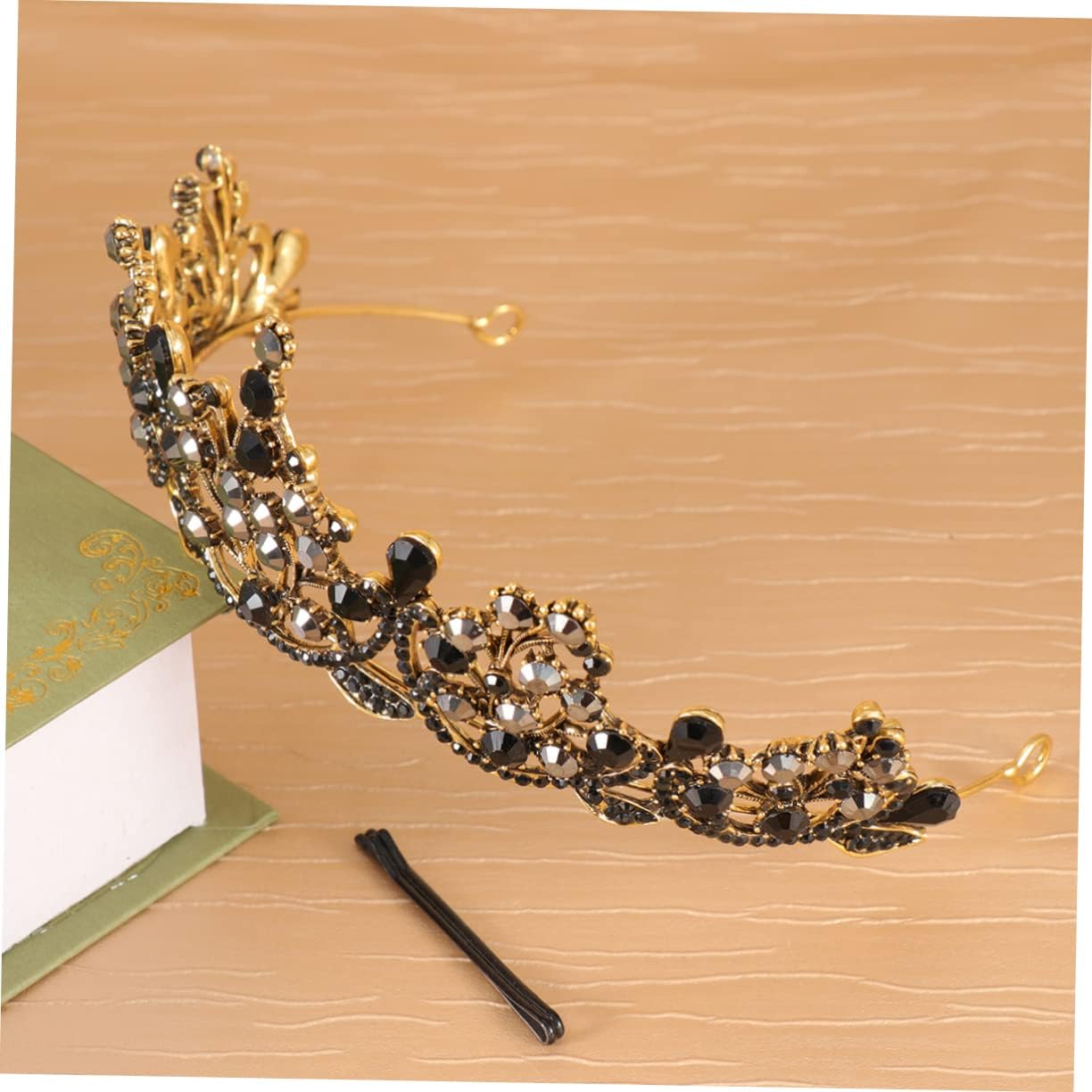 LIFKOME Baroque Black Crystal Crown for Women Classic Rhinestone Headpiece Retro Wedding Hair Accessory Elegant Tiara for Special Occasions