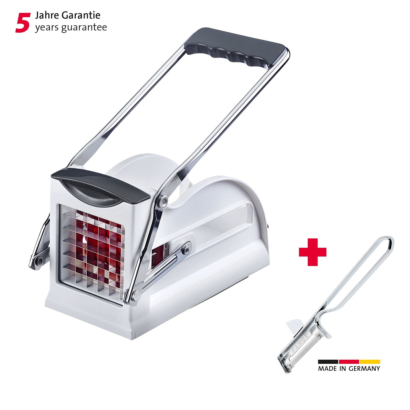 Westmark Cortador de patatas fritas con pelador, Set 2 unidades, Mandolina para frutas y verduras con 3 inserciones de corte Easy Stix y pelador Famos, 118022E7