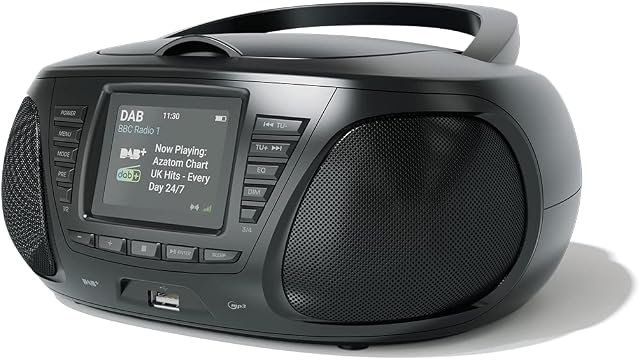 DAB DAB+ CD playe, FM Radio, Wireles Bluetooth, Stereo Speaker System, Clock, USB player (AZATOM Zenith Z4 Black)