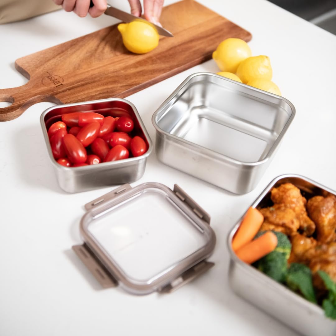Locknlock Recipiente de almacenamiento de alimentos de acero inoxidable con tapa, fiambrera de metal, hermético, antifugas, microondas, congelador y lavavajillas, 700 ml