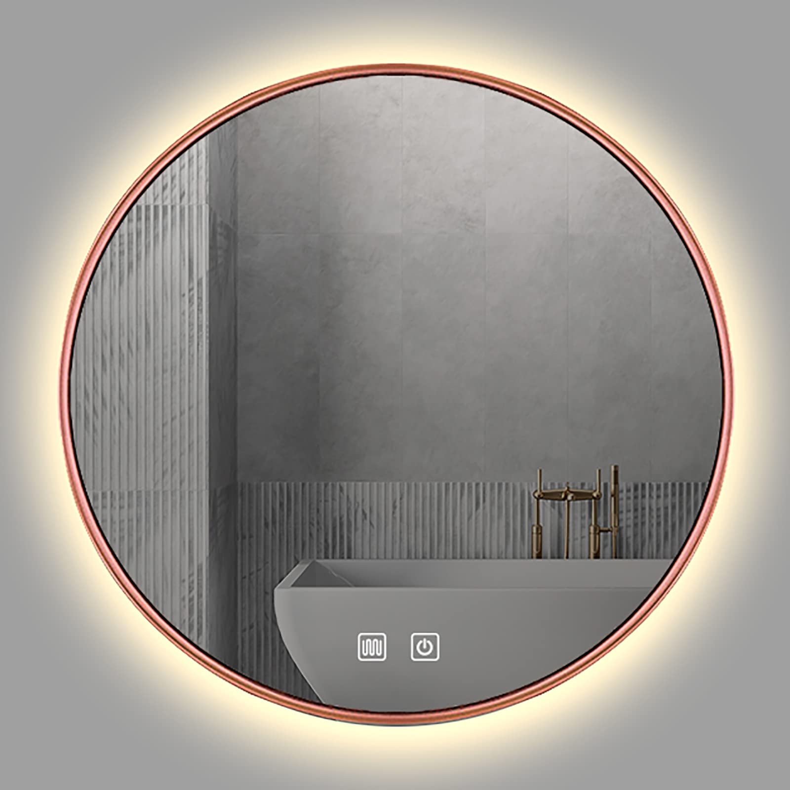 SXFSDOU Backlit Round Bathroom Mirror - Wall-Mounted Anti-Fog Vanity with Dimmable LED Lights Waterproof Metal Frame Makeup (Rose Gold, 900x900mm)