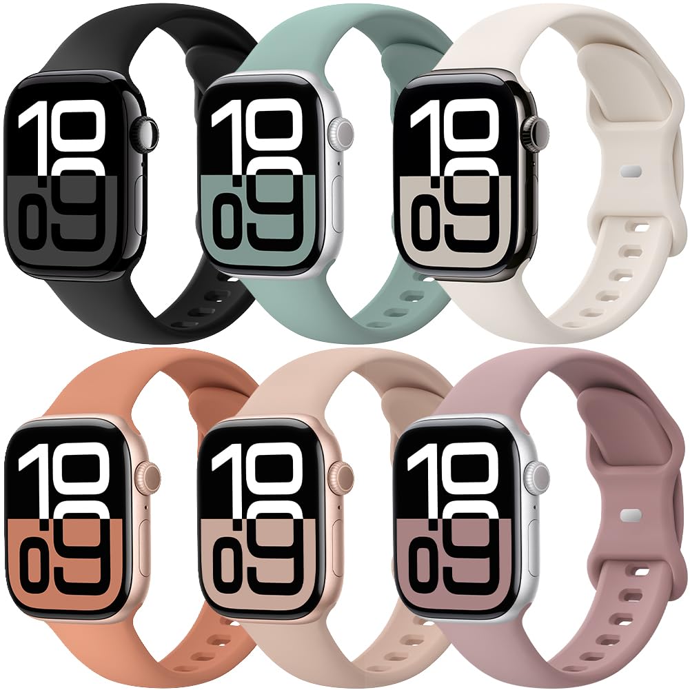 Sport Bands 6 Pack Apple Watch 38mm 40mm 41mm 42mm 44mm 45mm 46mm 49mm Women Men Replacement Soft Silicone Strap Wristband for iWatch Series 10/9/8/7/6/5/4/3/2/1 Ultra SE
