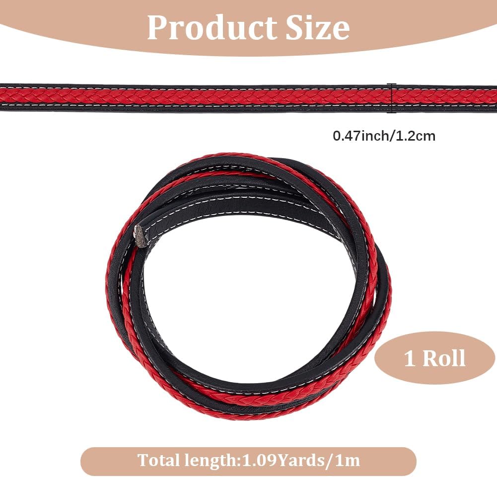 39.37 Inch Braided PU Leather Cord String for DIY Crafts 12mm Flat Leather Bolo Cord Lace Braiding Thread Bolo Tie Strap Rope for Jewelry Making Supplies Bracelet Necklace(Red) image 2