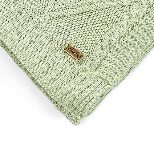Image of Pluchi Cable Moss Cotton Knitted All Season AC Throw Blanket (125cm X 150cm) (Desert Sage)