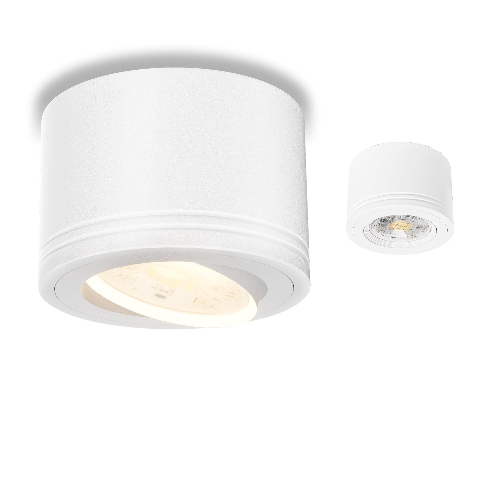 LAMPELIP 2x LED Aufbauspots Weiß - Extra Flach & 30° Schwenkbar - Ø80x50mm Deckenspots inkl. 5W LED Modul 230V 2700K/4000K/5700K