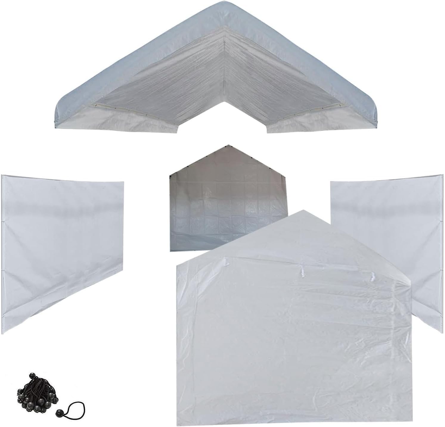 10x20 White Canopy Carport Cover Set with Valanced Top All 4-Side Walls and Top (5 Pcs Tarps Set, No Frame)