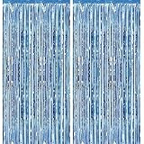 2 Pack 3.2 ft x 9.8 ft Light Blue Tinsel Curtain Party Backdrop - Metallic Foil Fringe Backdrop Door for Birthday Graduation Wedding Party Streamers Photo Backdrop.