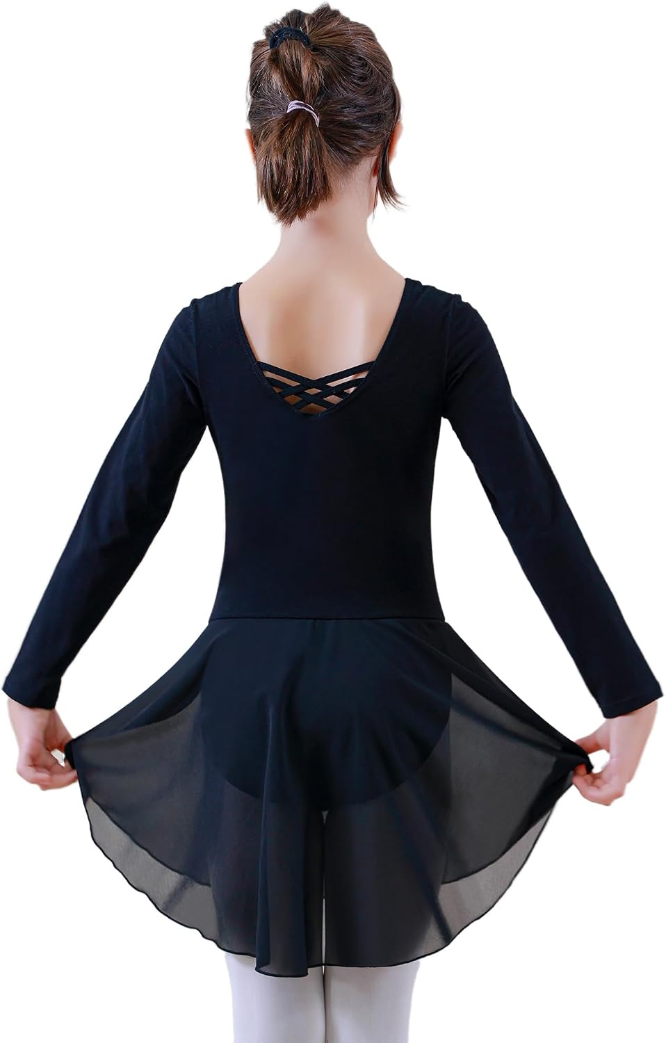 BAOHULU Girls Long Sleeve Ballet Leotards with Tutu Skirt Crisscross Back Dance Dress Toddler Ballerina Outfit 2-12 Years