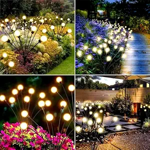 Lexton Firefly Outdoor Solar Lights | 10 LED with Flash Mode, Starburst Swaying Solar Garden Light, Outdoor Decoration, Waterproof, Firefly Path Lights for Pots, Pathway (Warm White, Pack of 1)
