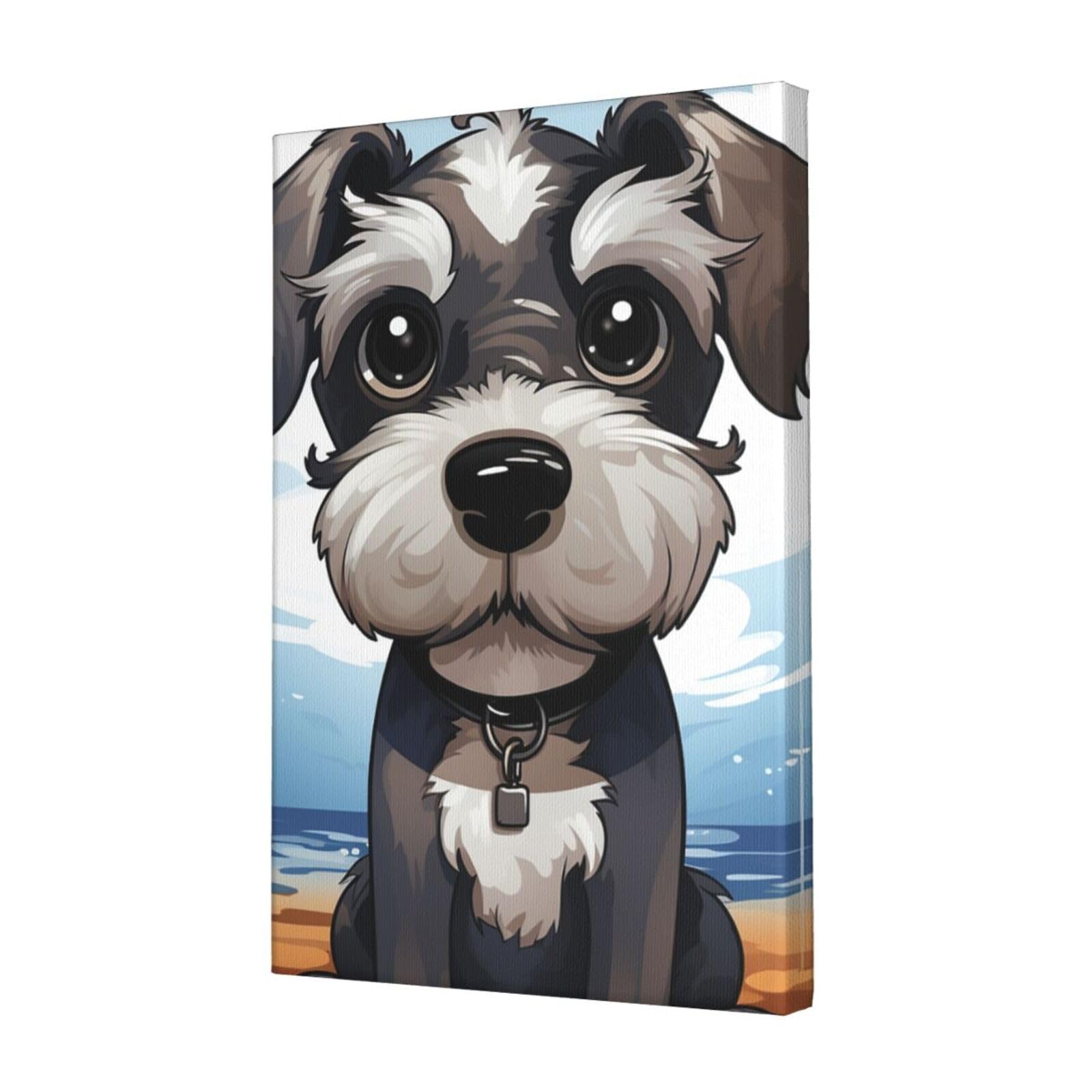 KLOPH adorable schnauzer Canvas Wall Art for Living Room 12"x18" Modern Artwork Painting for Bathroom Hanging Canvas Prints Aesthetic Wallart for Bedroom Kitchen Office Wall Decor