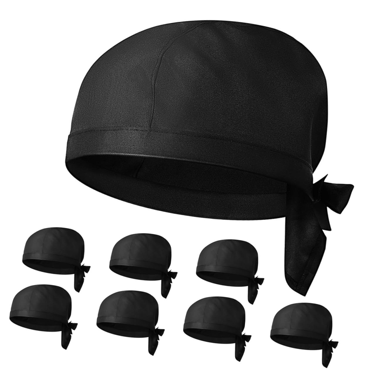 TOYANDONA Paquete de 8 Gorros de Chef Unisex Negros Estilo Japonés de Algodón, Diseño Simple Que Previene la Caída del Cabello y Protege del Humo de Aceite para Cocina y Barbacoa