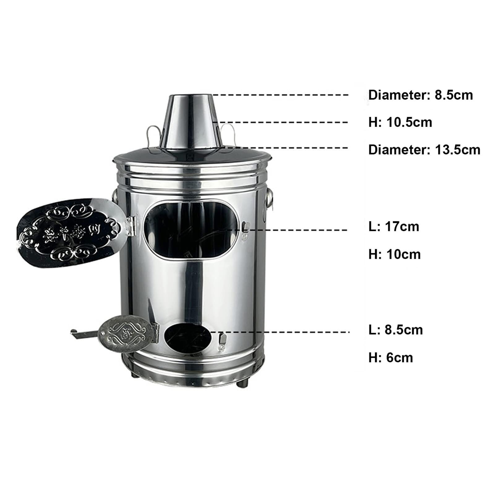 Bidone inceneritore da giardino in acciaio inox con gancio per fuoco e supporto per bruciare foglie di immondizia, cortile e rifiuti di carta (dimensioni: 44 x 66 cm)