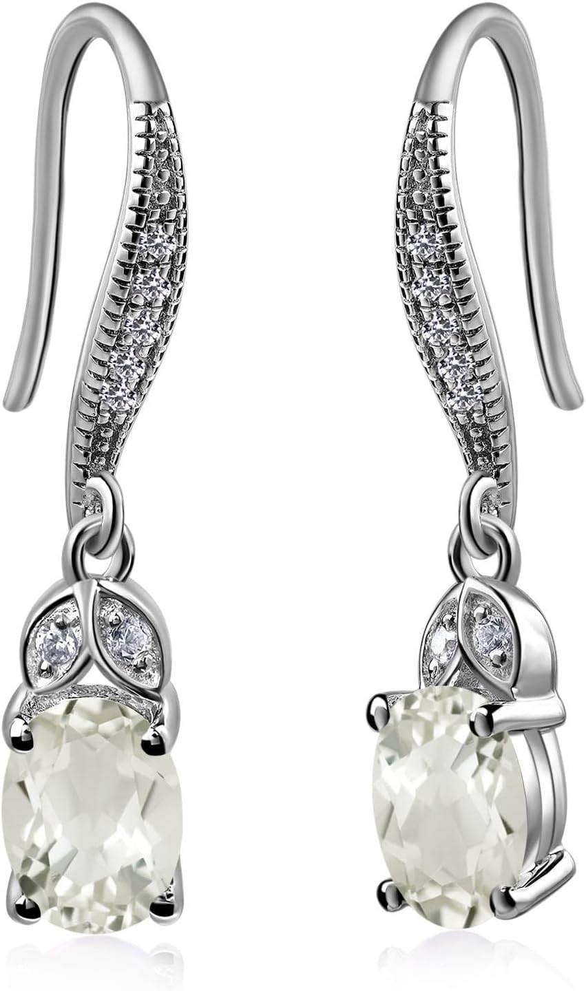 LUO Oval 7×5mm Dangle Earrings for Women, 925 Sterling Silver Birthstone Earrings, Gemstone Fine Jewelry Birthday Christmas Gifts for Her Lady
