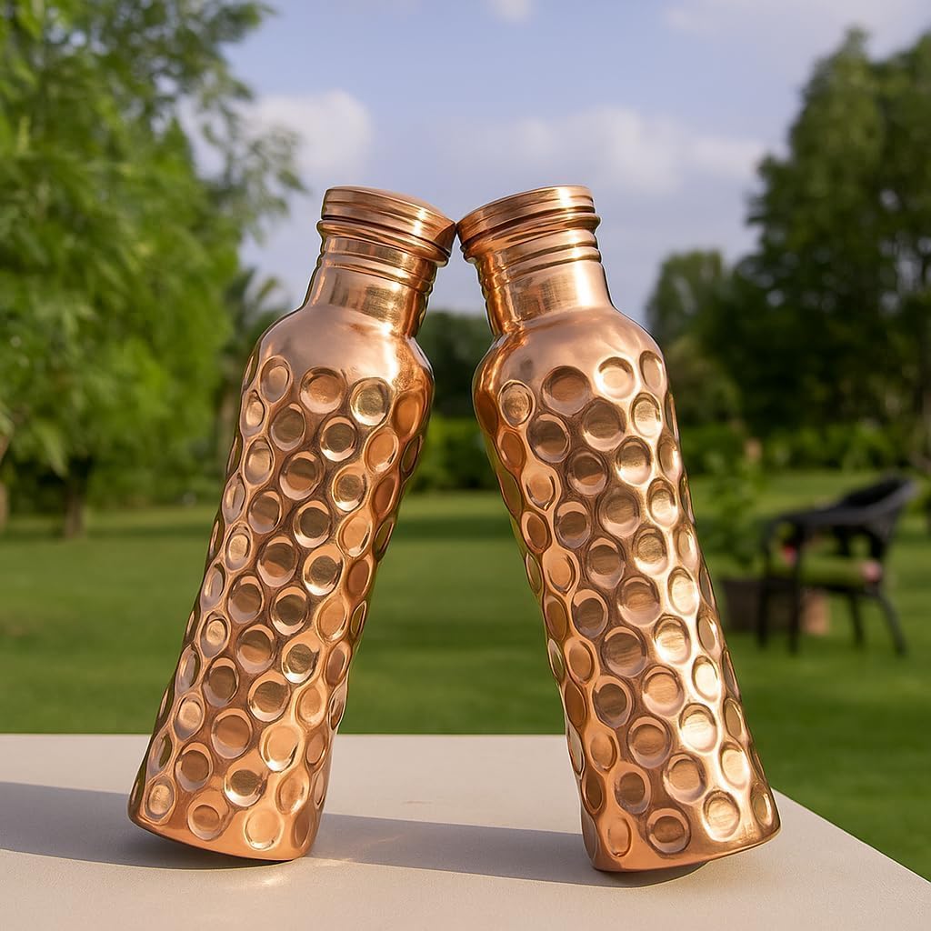 Pure Copper Water Bottle Embossed Honeycomb - 32 oz | Handmade Ayurvedic Copper Vessel for Health & Wellness | Leak-Proof, BPA-Free, Eco-Friendly Gift Bottle