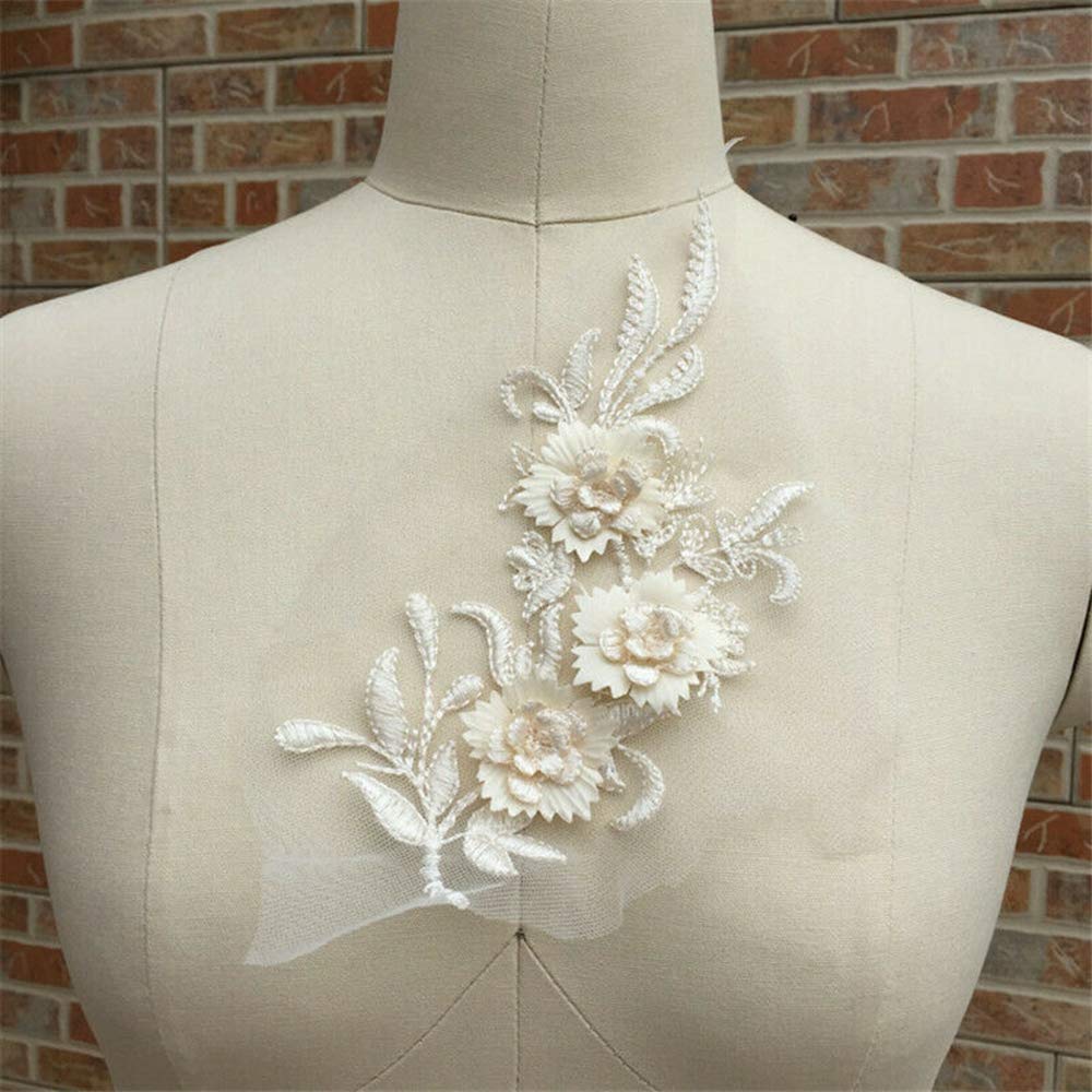 Accessoire Couture Artisanal Applique Dentelle Florale 3D MAYJOYDIY - Broderie Paillettes Perles Bleues, 130x33cm Pour Robes Mariage Dentelle Perles