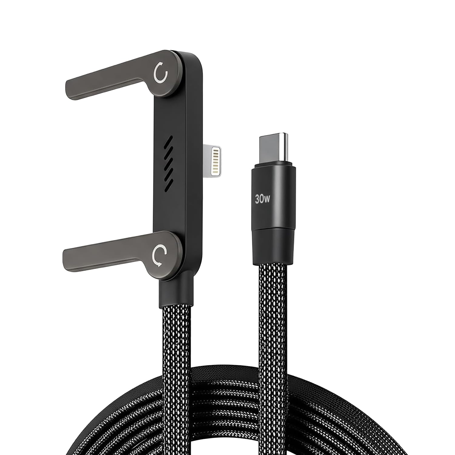 HUMBLE® 30W Type-C to Lightning PD Fast Charging Cable with Foldable Kickstand, 1.5M Nylon Braided, 480Mbps Data Transfer, Fast Charging for iPhone, AirPods and iPad Cable (Black)-picture-24