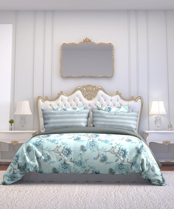 Nile Blue Flat Sheet,Bedsheet 108x108 Inch with 2 Pillow Cover | Soft & Comfortable King Size BedSheet | Elegant Ikat Print Bedding Set for Home & Bedroom-image-46