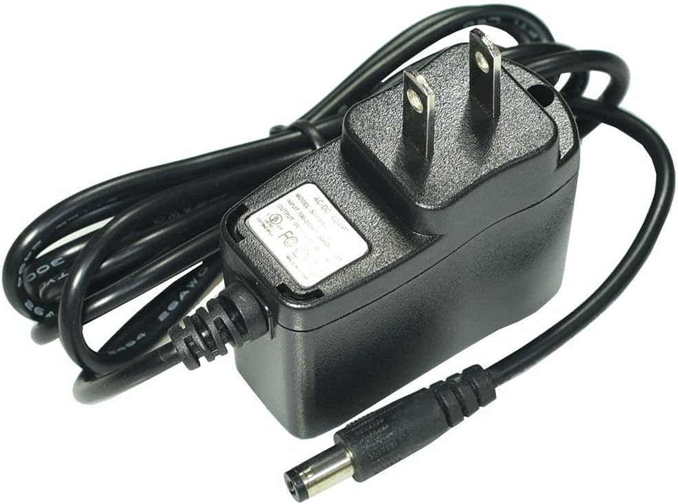 Image of a 9V DC power adapter with a barrel connector.
