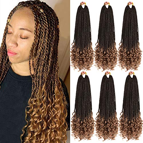 Goddess Senegalese Twist Hair Crochet Braids Curly ends 2S Box braids 18 Inch 6 Packs 30 Strands/Pack Crochet Braids Braiding Hair Extension(1B/27)