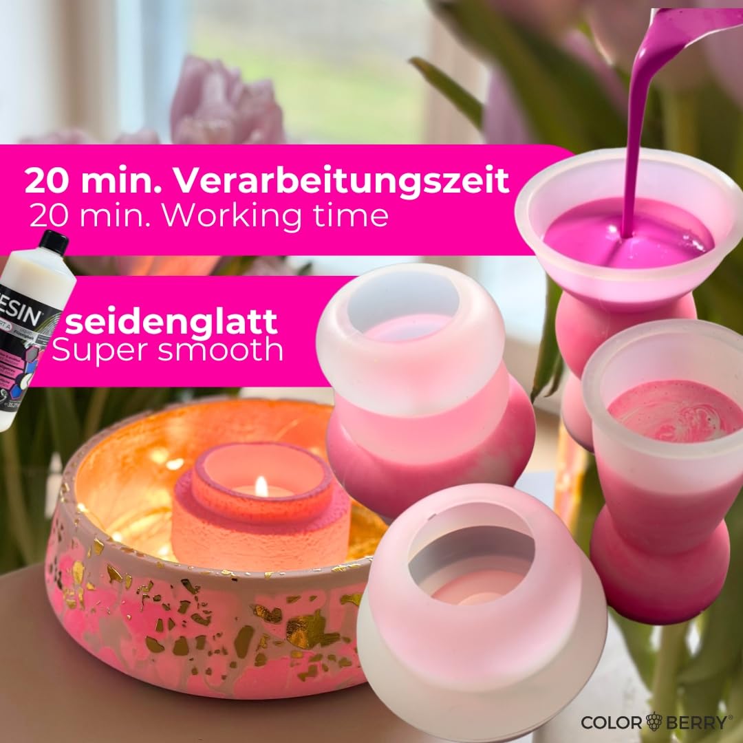 COLORBERRY JESIN 6kg Set - Gießpulver weiß Alternative aus 4kg Pulver & 2kg Gießmasse - Ersatz für Bastelbeton, Reliefgießpulver weiß, Resin & Gießbeton - Für Schmuckherstellung, Kunstwerke Gießharz