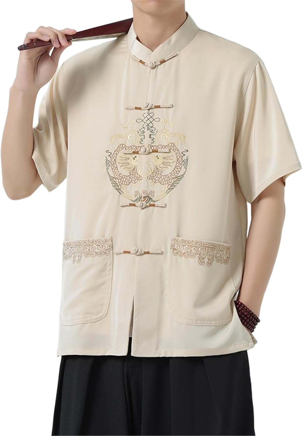 Chinese Style Short Sleeve Shirt Men's Loose Ice Silk Tang Suit Summer Shirt