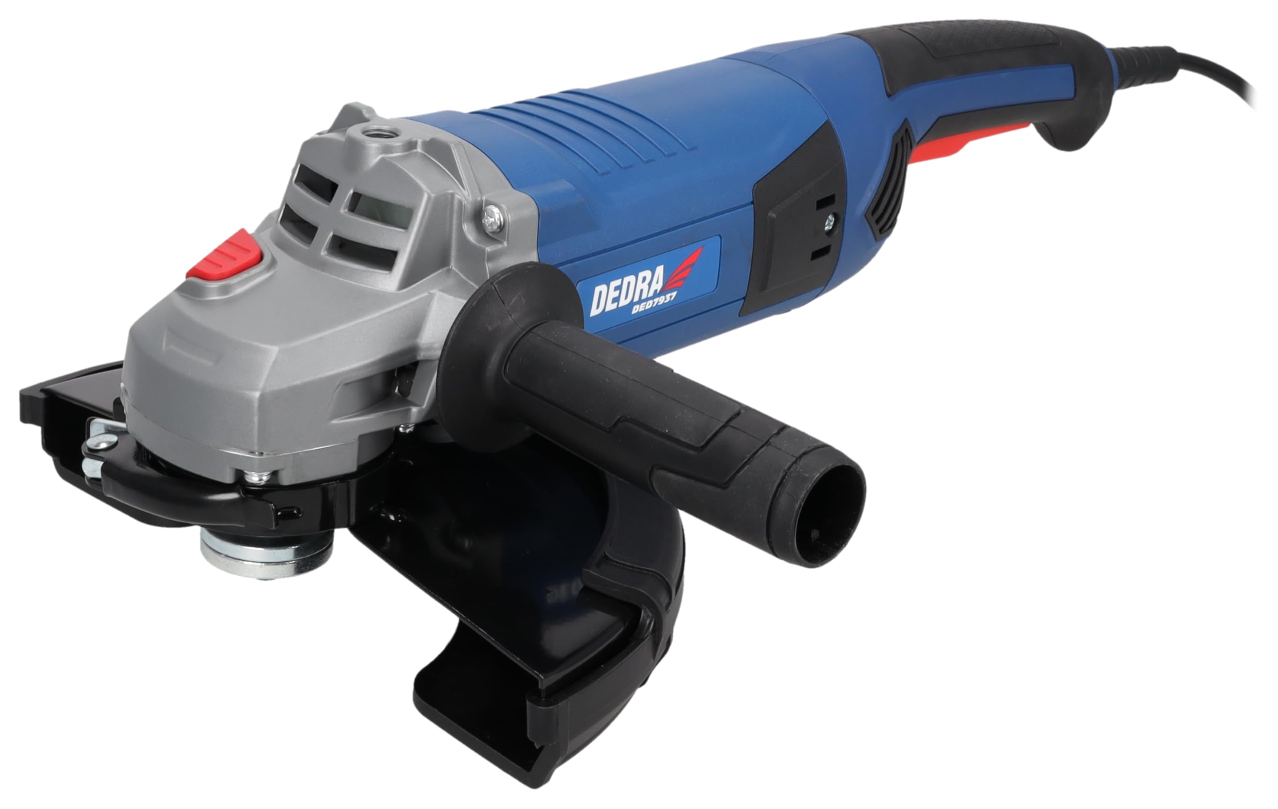 Szlifierka kątowa DEDRA DED7937 z systemem łagodnego rozruchu Ø 230 mm, mocna 2100 W, wysoka prędkość 6500 obr./min, softgrip, waga 5,1 kg, dodatkowy uchwyt, uniwersalny gwint M14