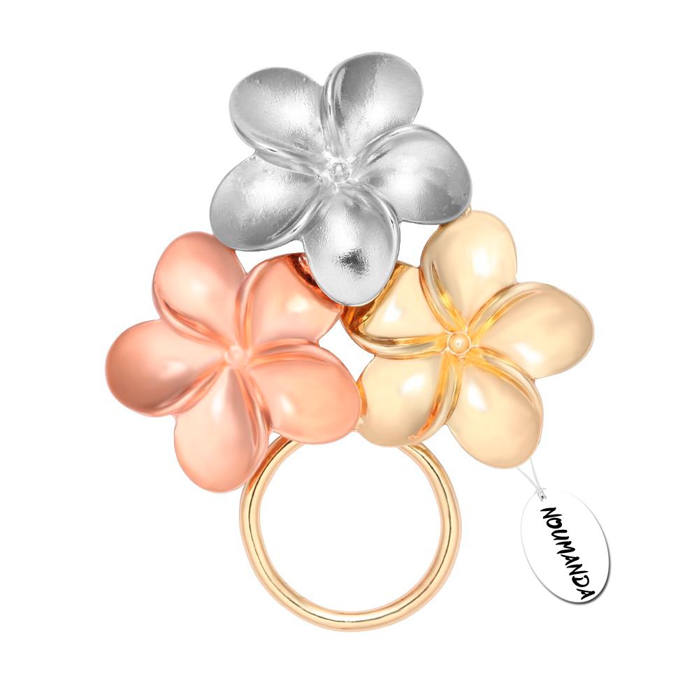 NOUMANDA Gold Silver and Rose Gold Three Blossom Magnetic Eyeglass Holder Brooch