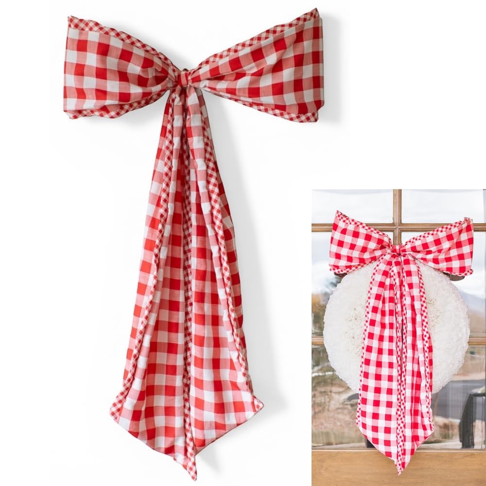 Lazo decorativo de cuadros rojos con diseño tradicional de gran tamaño