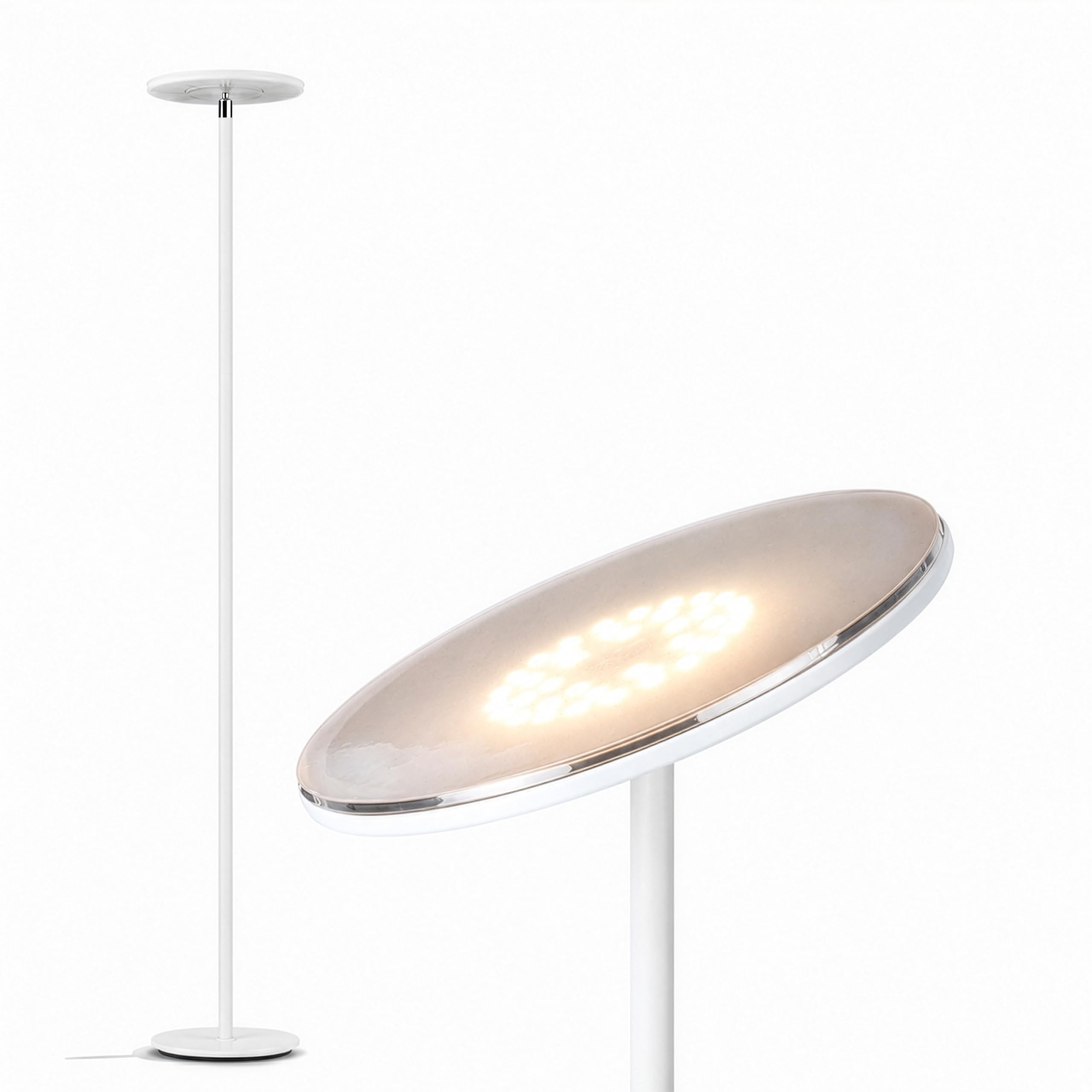 Brightech Sky LED Floor lamp, Torchiere Super Bright Floor Lamp for Living Room Decor &amp; Office - Dimmable, Tall Standing Lamp with Warm Light for Bedroom &amp; Reading - White