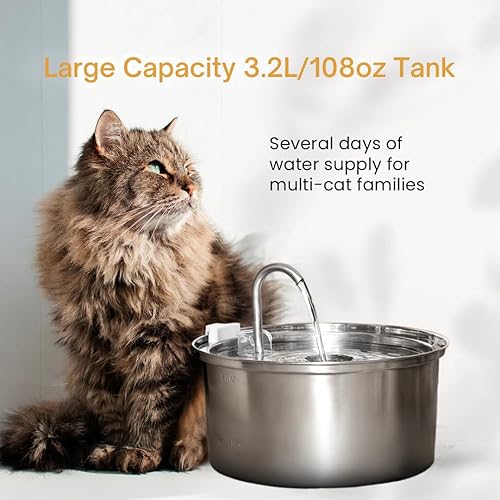 Miniatura 2 de Fuente de agua automática para gatos de acero inoxidable, cuenco de agua circulante silencioso, apto para lavavajillas, fuente interior para