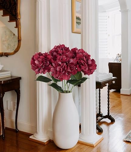 Miniatura 9 de ICBOX 6 flores artificiales de hortensias falsas, flores de seda de hortensias moradas con tallos, flores de hortensias sintéticas para centro de