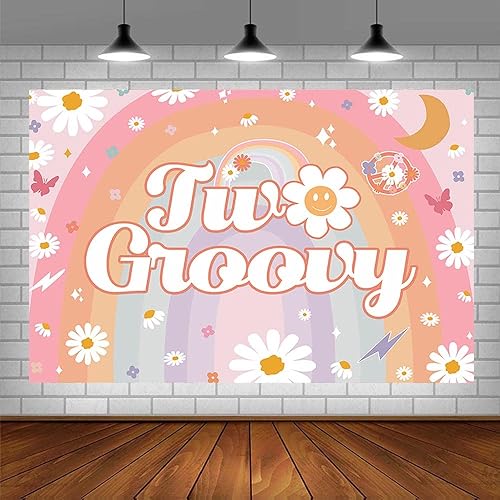 Miniatura 3 de Fondo de fotografía de 2.º cumpleaños de 7 x 5 pies para niña, bohemio, arco iris, hippie, paz, amor, flores de los años 70, decoración de fiesta,