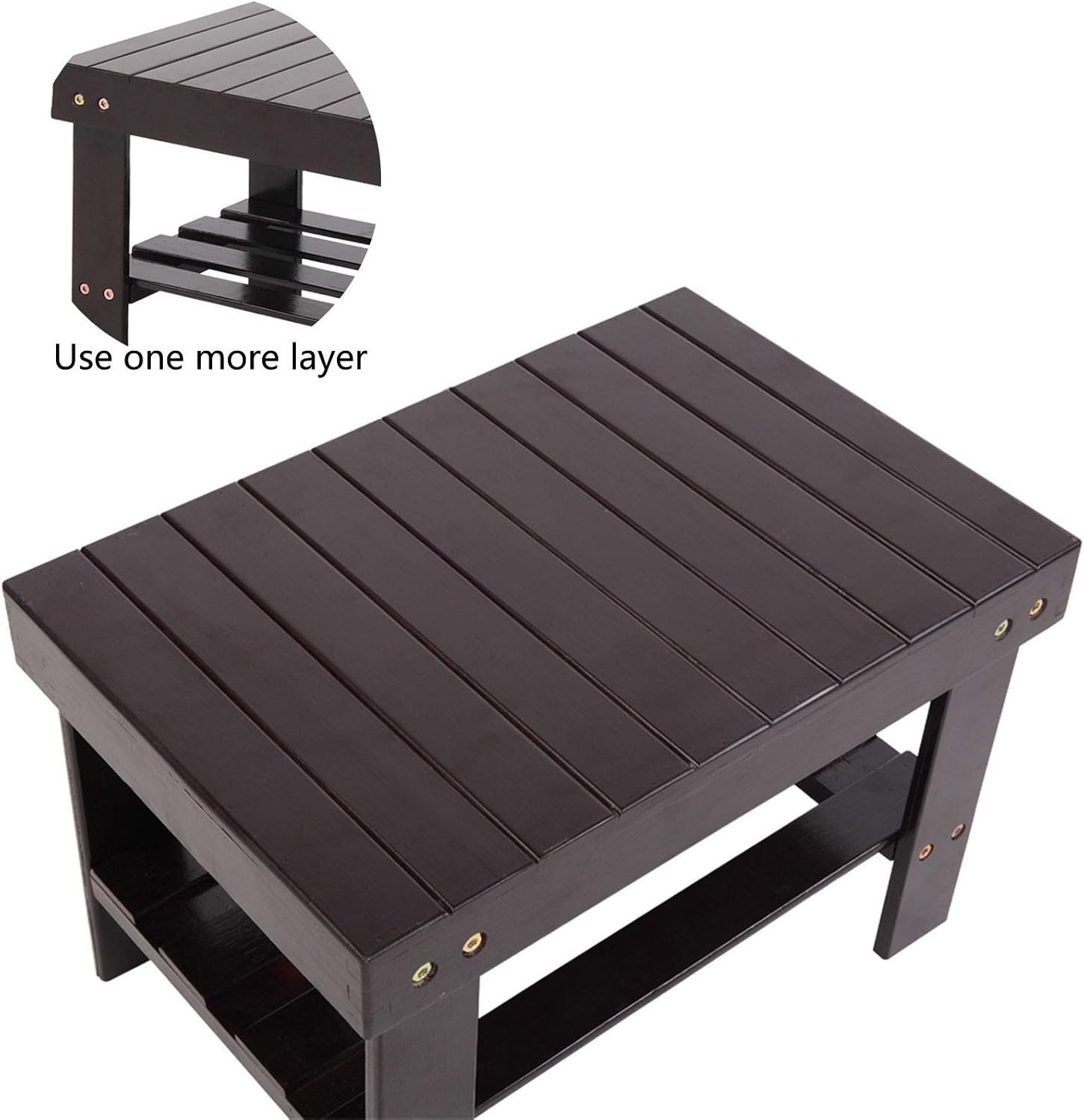 MASTLU Bamboo Step Stool Anti-Slip Lightweight Small Seat Stool with Storage Shelf Wooden Stool, Foot Rest Stool for Home, Bedroom, Bathroom Foot Rest Shaving Stool