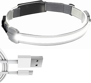 WindFire 80000 Lu USB Rechargeable Head Torch,Super Bright Headband Light Strip, Wide-Beam 210° Illumination COB & Red Light, 3 Light Modes Lightweight Head Torch Hiking Cycling, Grey (HLP_COB_ZL33)