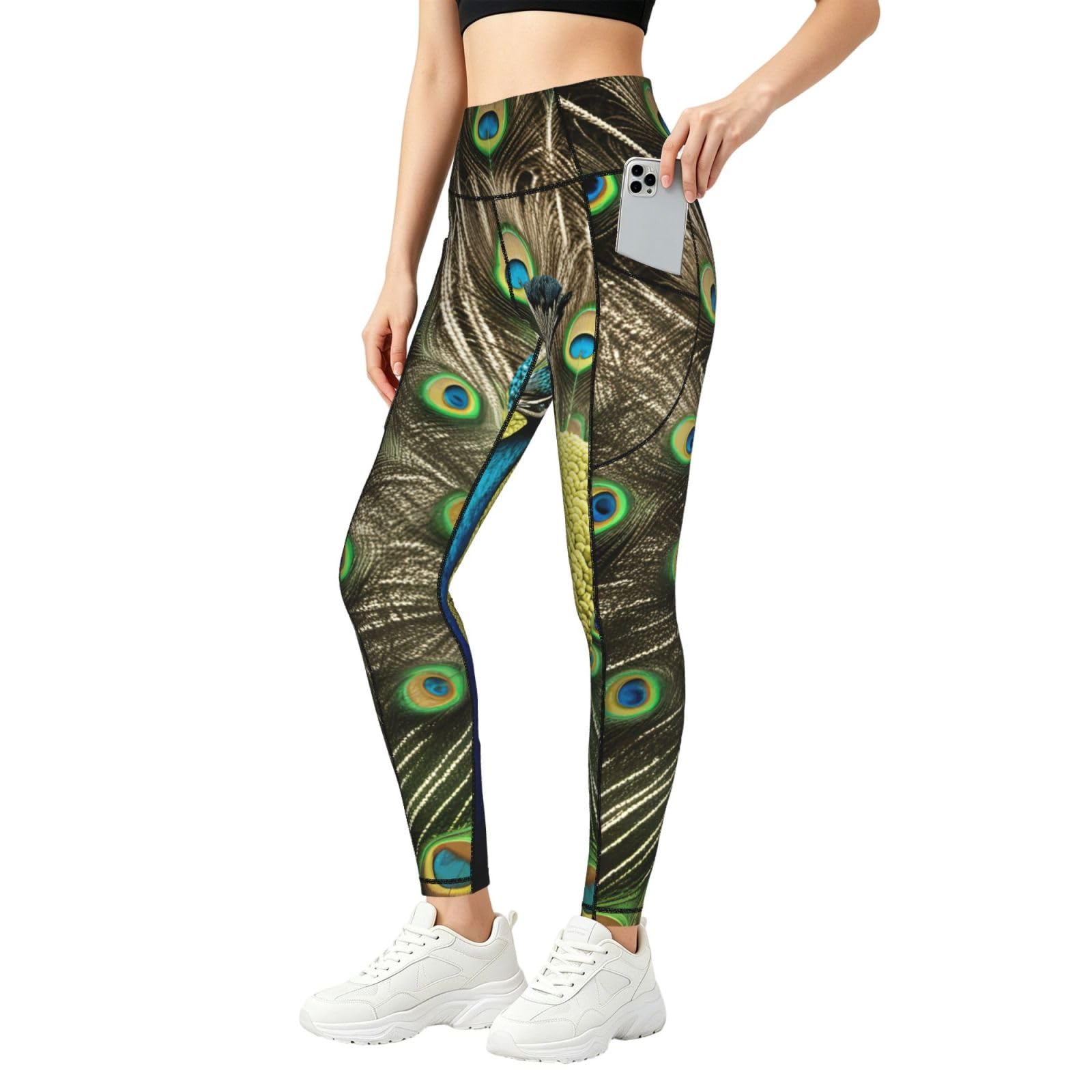 Conjuntos de entrenamiento con leggings con estampado de plumas de pavo real 8