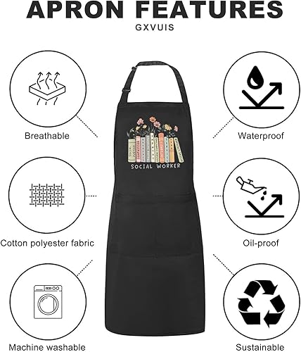 Miniatura 5 de Delantal de trabajo social para mujer, con 2 bolsillos, estampado de flores, impermeable, ajustable, delantal de cocina, regalo para amigos