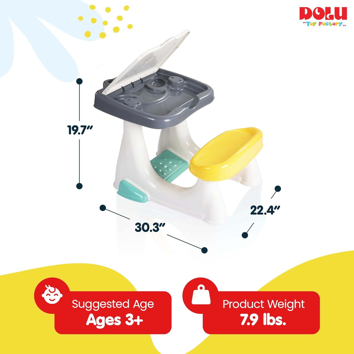 DOLU Full Desk with Storage & Ergonomic Footrest, Kids Activity Desk and Chair Set, Study Table for Drawing, Crafts & Learning, Ages 3+ Years