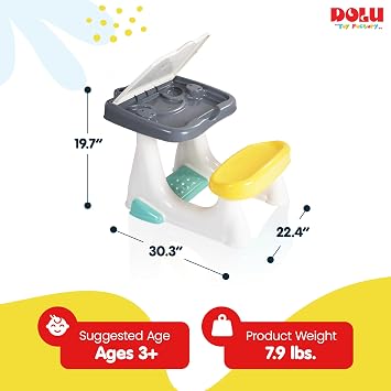DOLU Full Desk with Storage & Ergonomic Footrest, Kids Activity Desk and Chair Set, Study Table for Drawing, Crafts & Learning, Ages 3+ Years