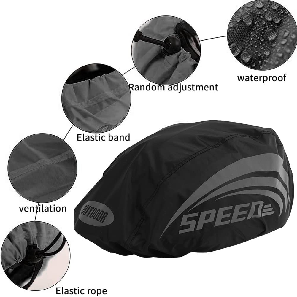 Copri Casco Bici Impermeabile,parapioggia per Casco,Copricasco Ciclismo Impermeabile,Copri per Casco Bici Impermeabile,Riflettente Copertura Casco da Bicicletta,Con strisce riflettenti,nero