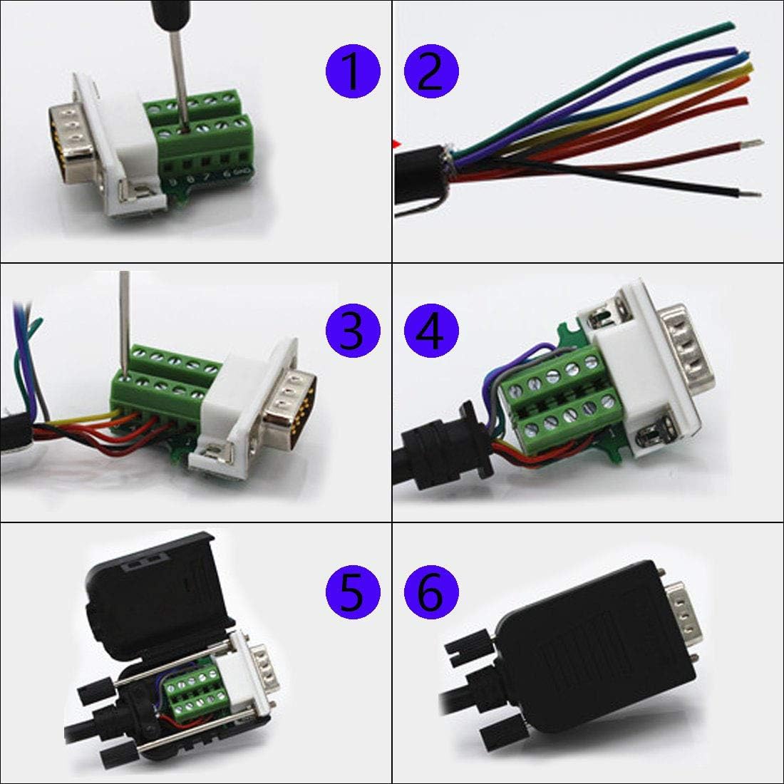 DB9 Breakout Connector to Wiring Terminal RS232 D-SUB Female Serial Adapters Port Breakout Board Solder-Free Module with case(1PCS Female Adapter +1PCS Male Adapter)