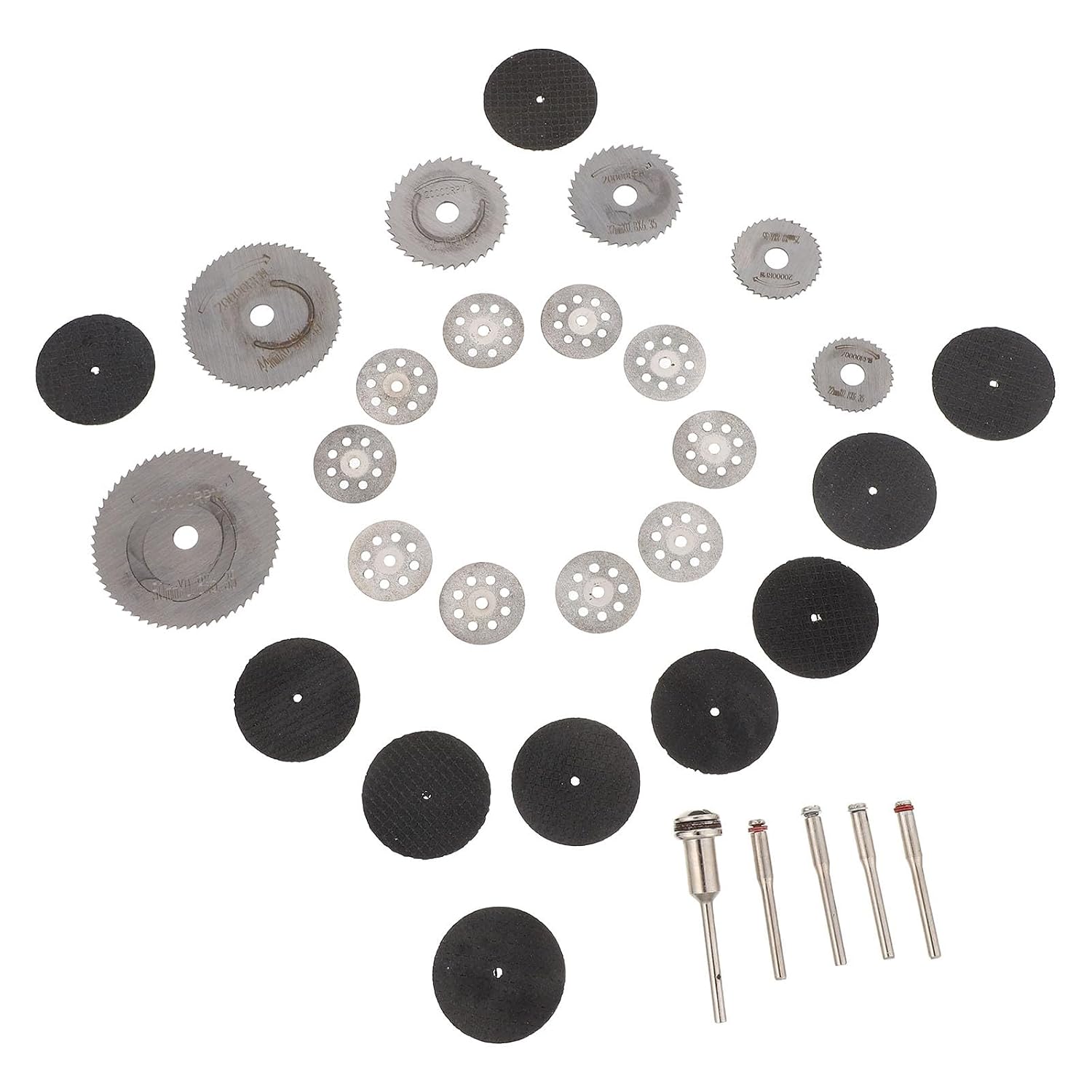 31pcs Mini Circular Saw Blades Set with Rotary Accessory, Abrasive Cutting Wheels for Wood Metal Stone, Metal Cutting Discs with Shank for Rotary Tools