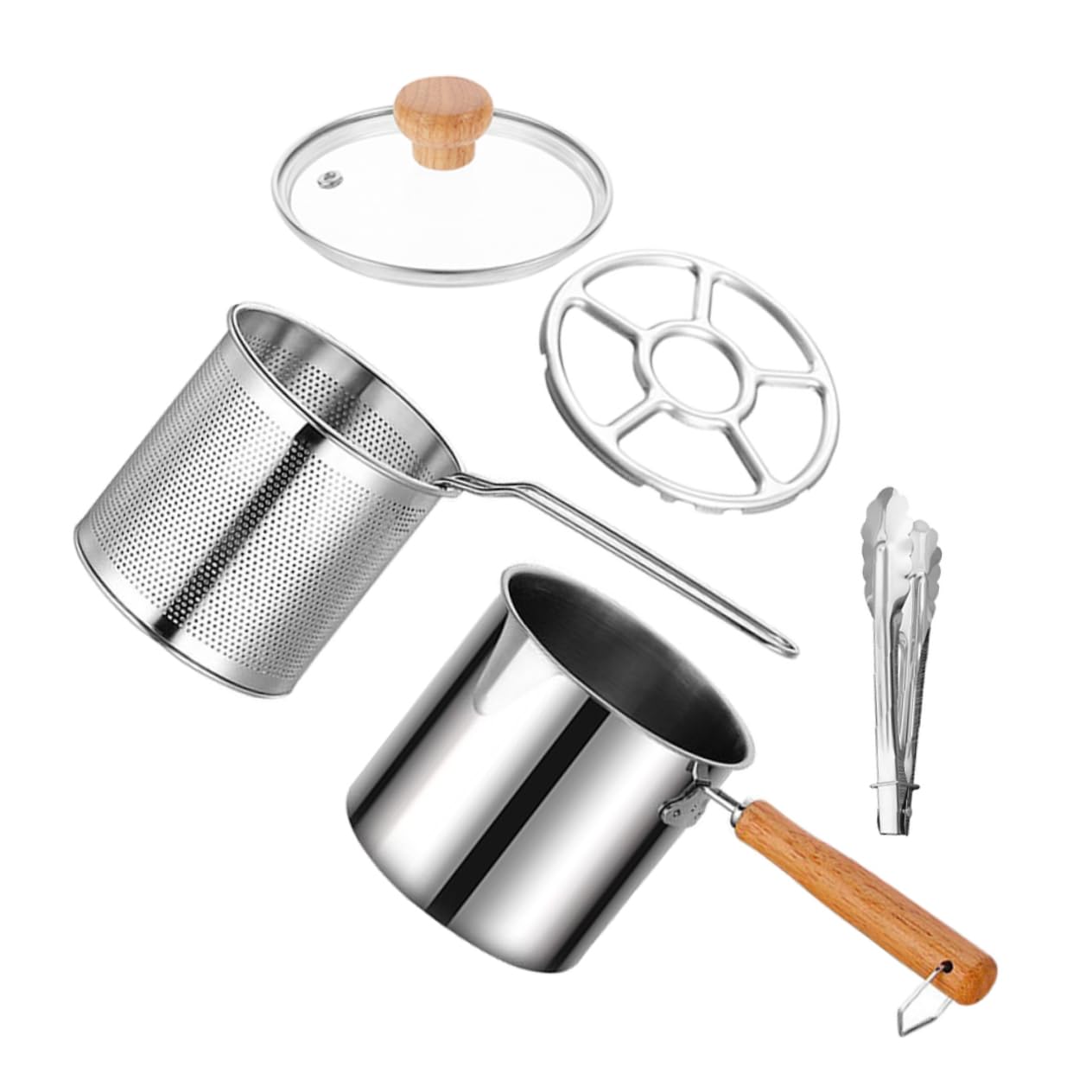 GLEAVI 1 Set Stainless Steel Deep Fryer Pot for Easy Clean Design for Breakfast Barbecue Includes Food Tongs and Strainer Versatile Cooking for Home Chefs