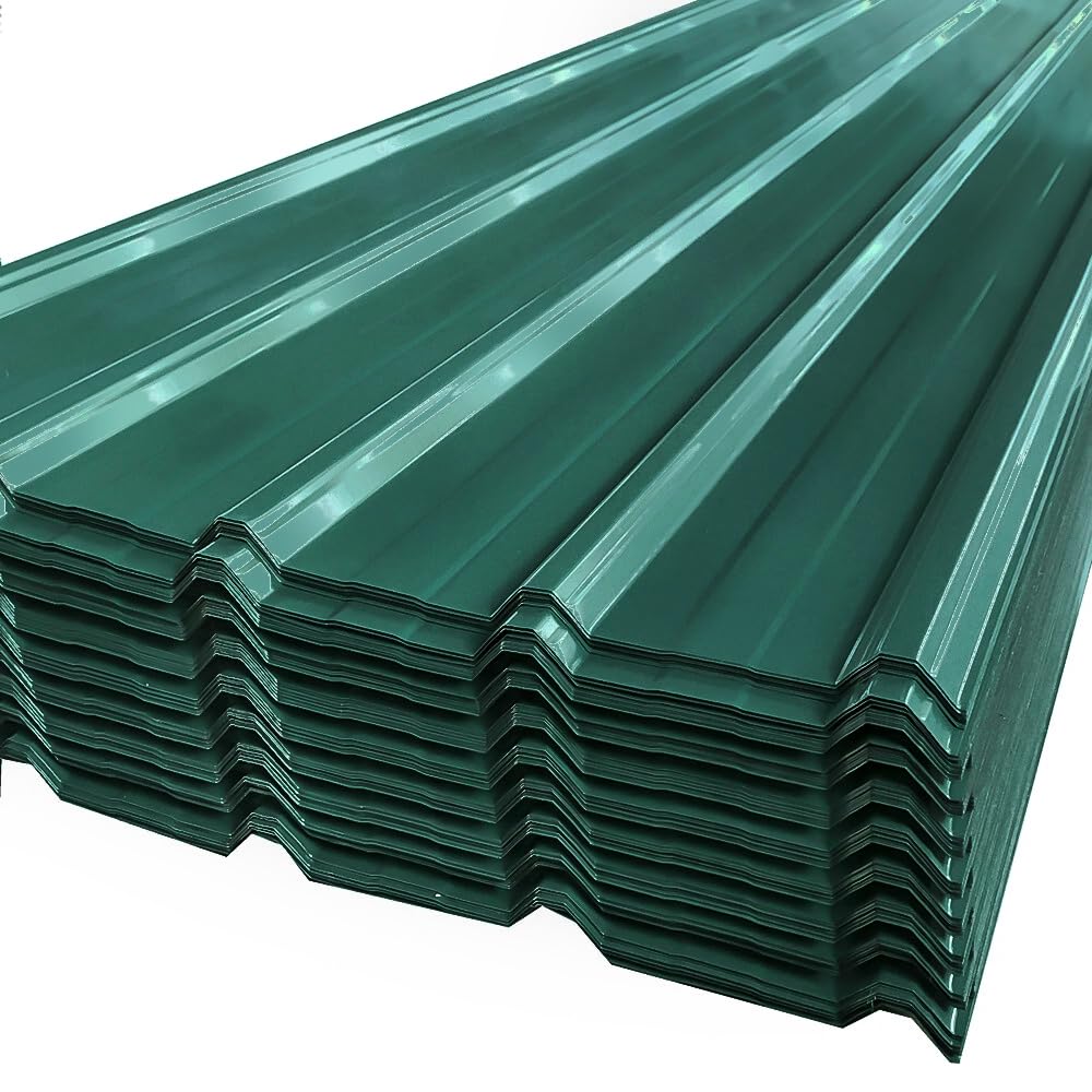Chapa trapezoidal de 12 láminas de techo de acero galvanizado, 110 cm x 45 cm, juego de placas trapezoidales de 7 m², para garaje, cobertizo, tejado, color negro con estructura (Verde)
