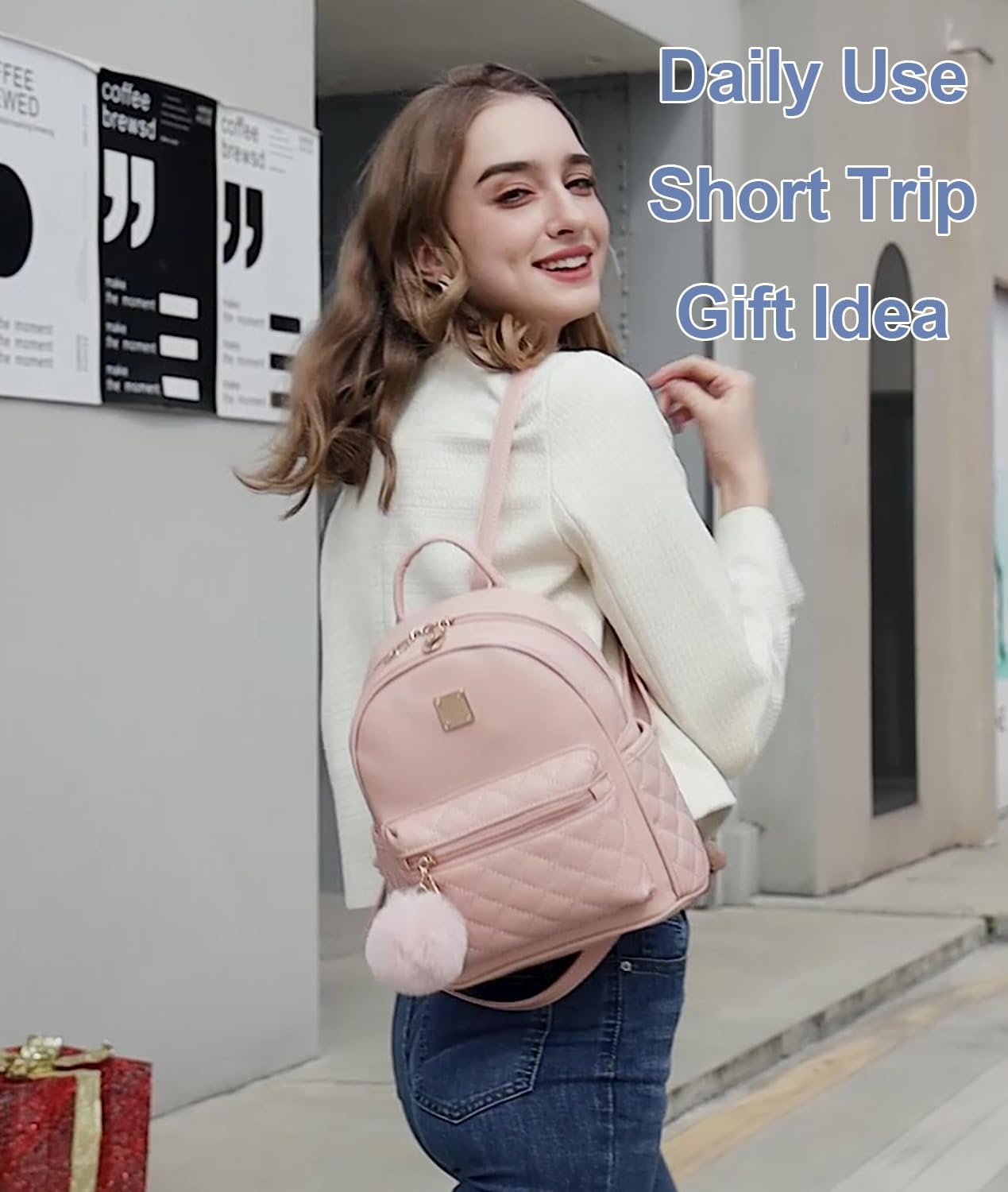Girls Fashion Mini Backpack Purse Small Cute Plaid Leather Women Backpacks Little Bag (Pink) - Image 2