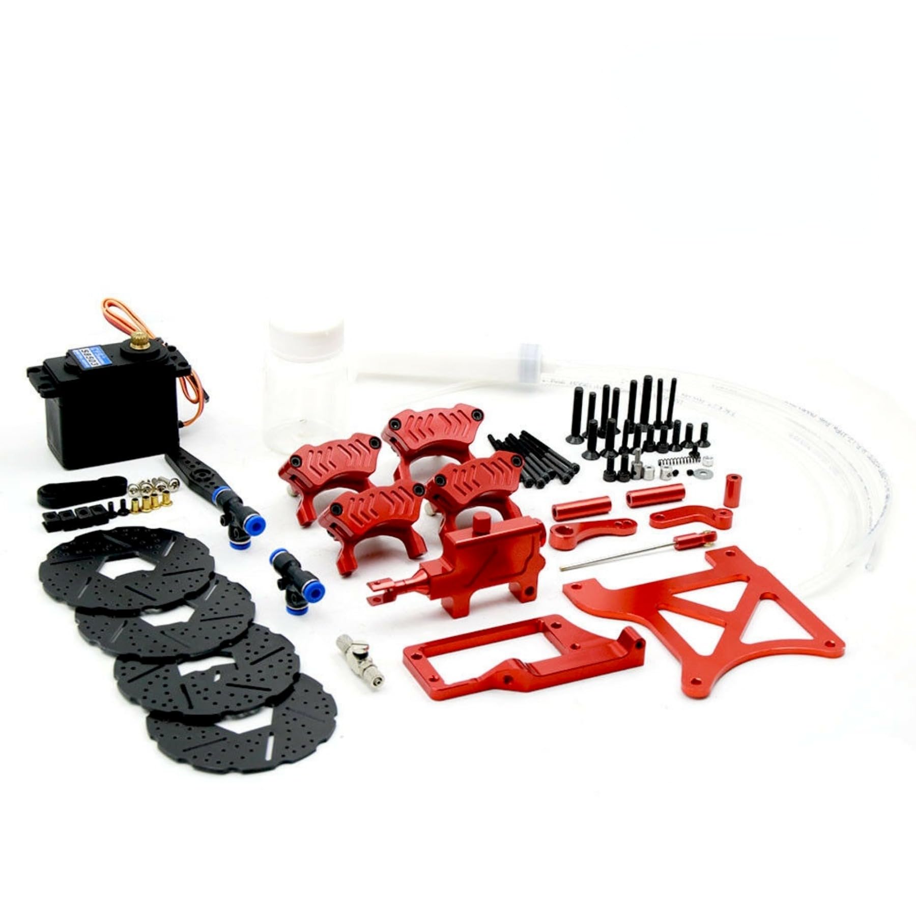 FLMLF 4 Wheel Hydraulic Brake Kit Red for 1/5 HPI Baja 5b 5T SS Rovan RC CAR Parts