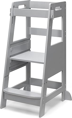 TOETOL Taburete de cocina de bambú para niños pequeños torre de pie de altura ajustable con protección antideslizante para niños encimera de cocina