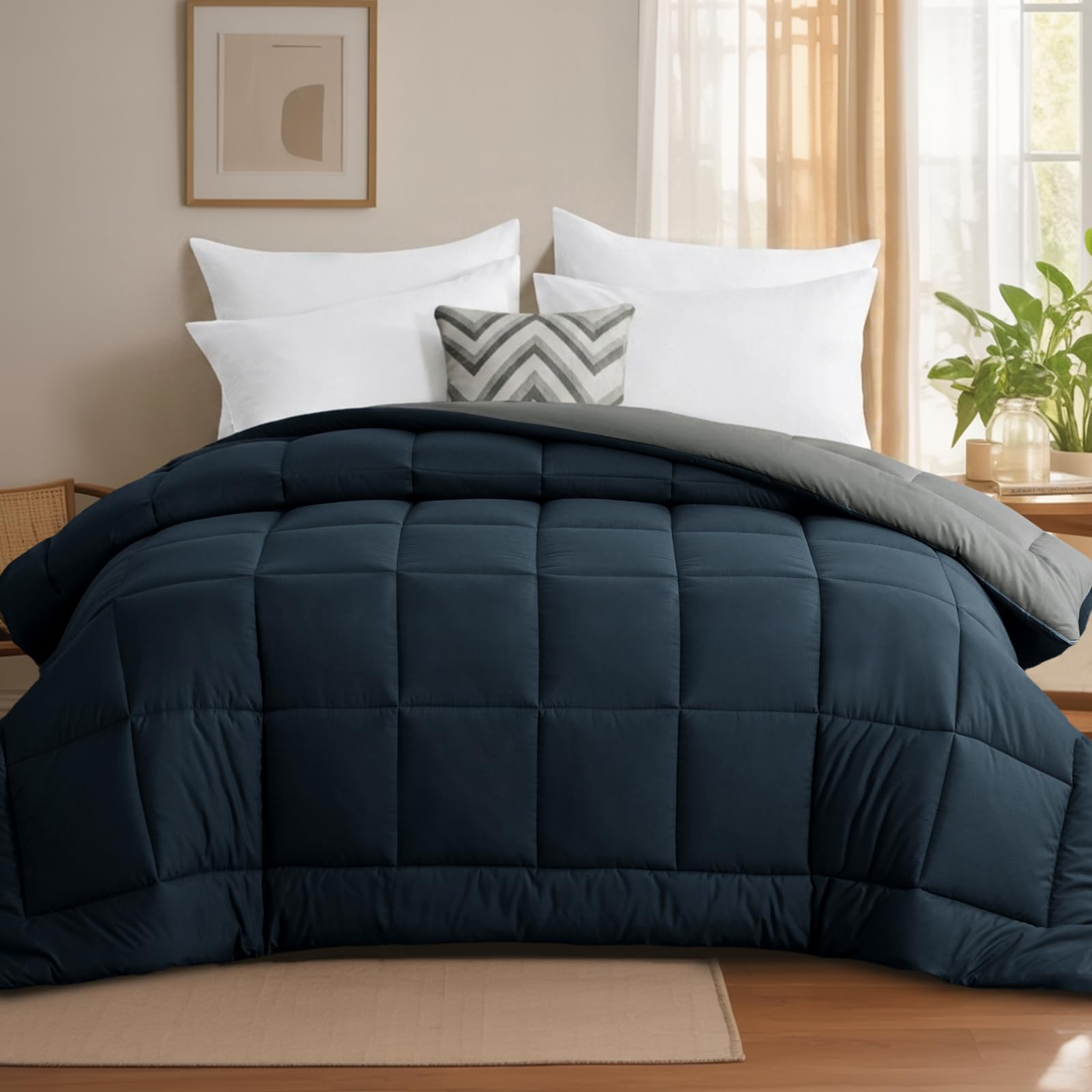 Tifschlaf Coverless Duvet Super King 10.5 Tog - Reversible Superking Bed Duvet for All Seasons, Luxury Lightweight Quilt Washable Comforter Only 260x220cm Navy Blue/Grey