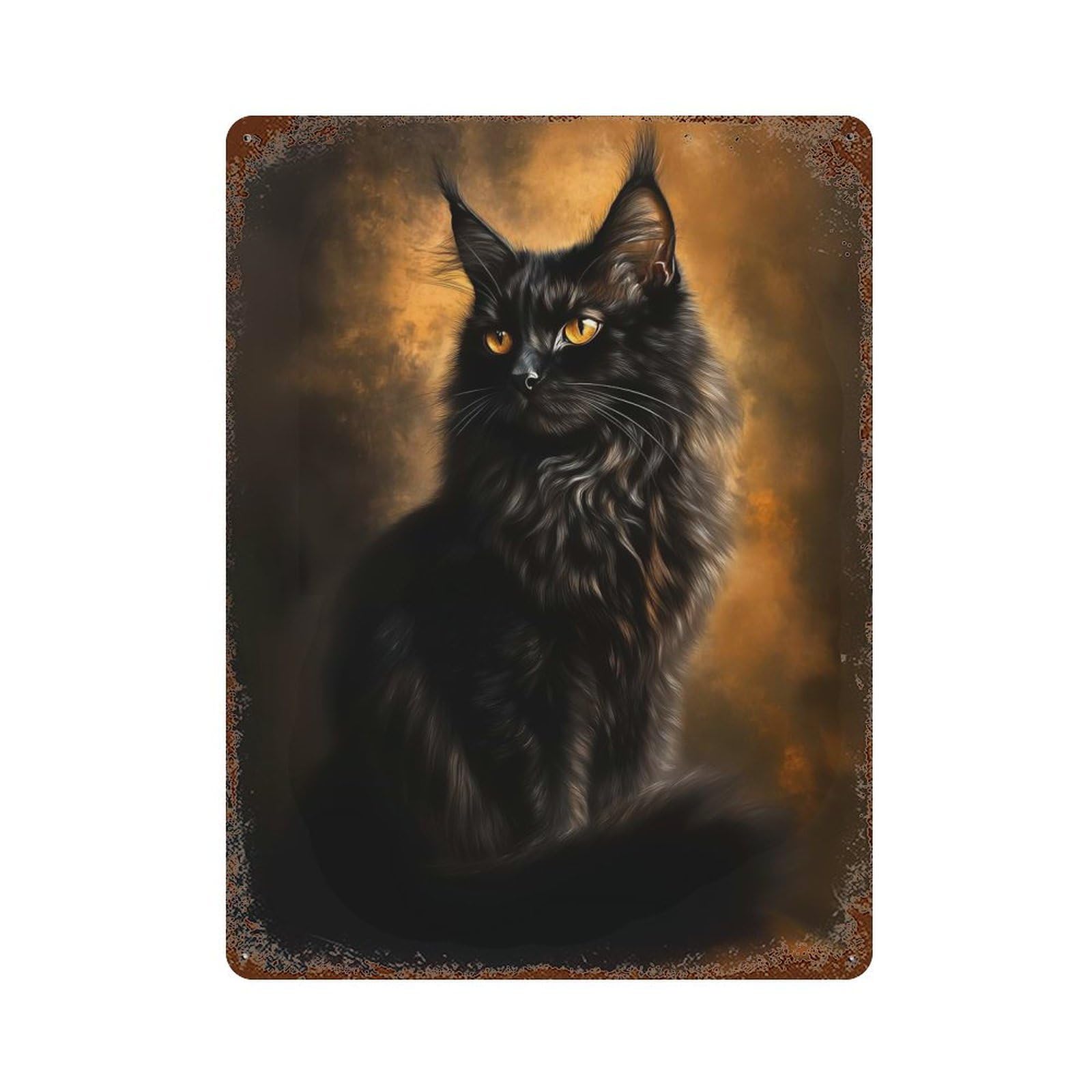 Black Maine Coon Cat Portrait Retro Metal Sign 15.7"x11.8", Shabby Chic Decor for Garage, Pub Or Kitchen